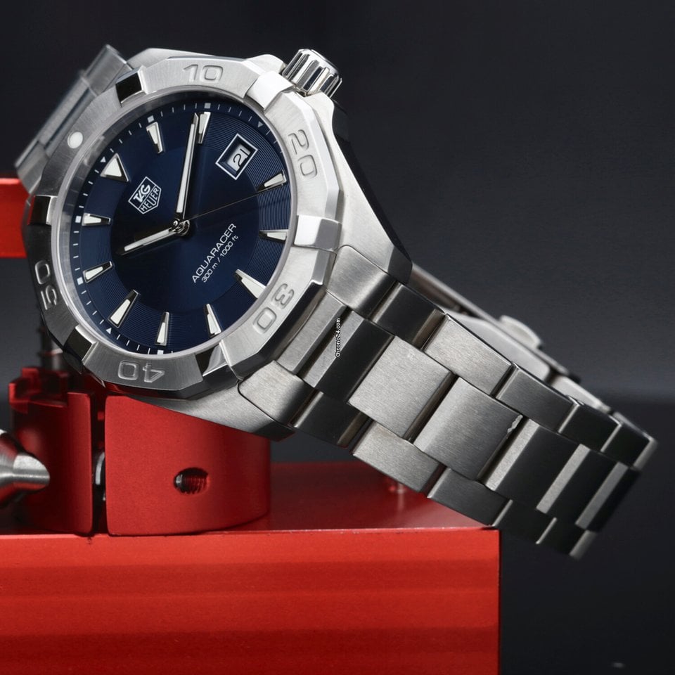 Tag Heuer Aquaracer 41mm Quartz Blue Dial Silver Steel Strap Watch for Men - WAY1112.BA0928