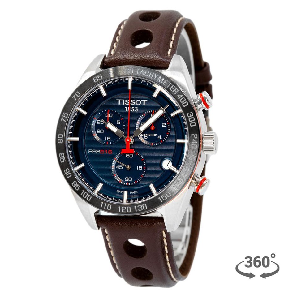 Tissot PRS 516 Chronograph Blue Dial Brown Leather Strap Watch For Men - T100.417.16.041.00 Buy Now By Tissot