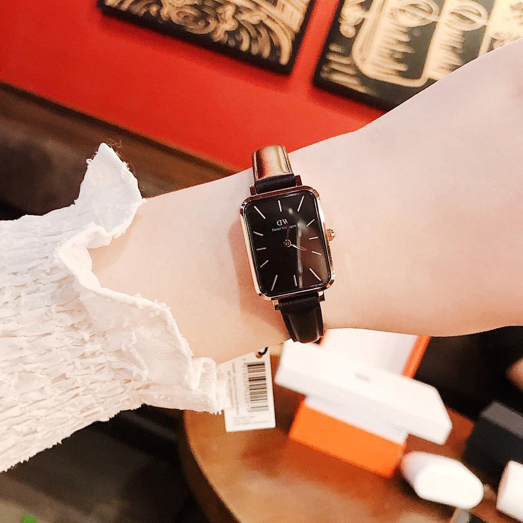 Daniel Wellington Quadro Sheffield Black Dial Black Leather Strap Watch For Women - DW00100435 Buy Now By Daniel Wellington