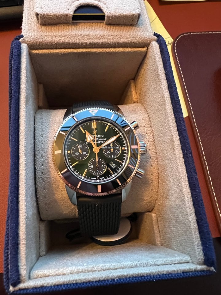 Breitling Superocean Heritage B01 Chronograph 44 Limited Edition Green Dial Black Mesh Bracelet Watch for Women - UB01622A1L1S1 Buy Now By Breitling