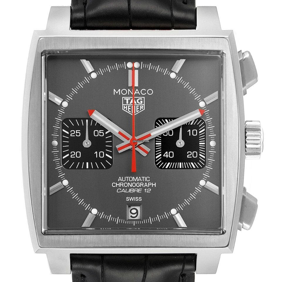 Tag Heuer Monaco Calibre 12 Final Edition Chronograph Grey Dial Black Leather Strap Watch for Men - CAW211J.FC6476 Buy Now By Tag Heuer
