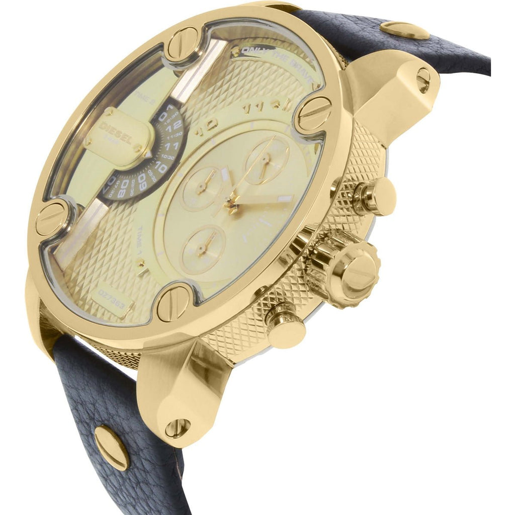 Diesel Mr Daddy Gold Dial Black Leather Strap Watch For Men - DZ7363 Buy Now By Diesel