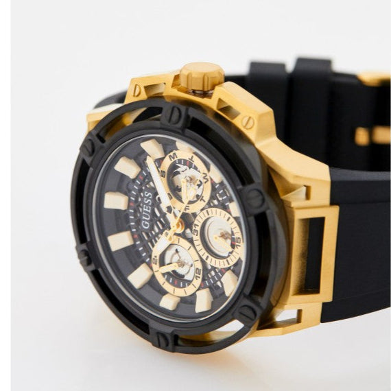 Guess Matrix Multifunction Gold Dial Black Rubber Strap Watch For Men - GW0423G2 Buy Now By Guess