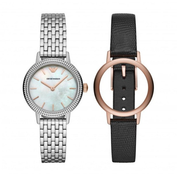 Emporio Armani Interchangeable Analog Mother of Pearl Dial Silver Steel Strap Watch For Women - AR80020 Buy Now By Emporio Armani