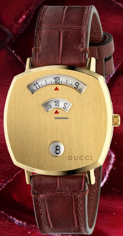 Gucci Grip Quartz Yellow Gold Dial Maroon Leather Strap Watch For Women - YA157405 Buy Now By Gucci