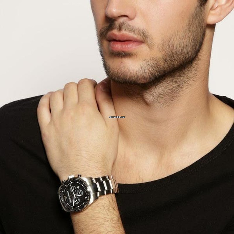 Emporio Armani Sportivo Chronograph Black Dial Silver Stainless Steel Watch For Men - AR0585 Buy Now By Emporio Armani