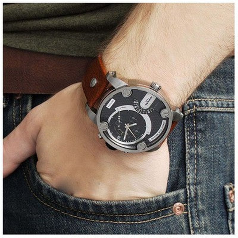 Diesel SBA Dual Time Black Dial Brown Leather Strap Watch For Men - DZ7264 Buy Now By Diesel