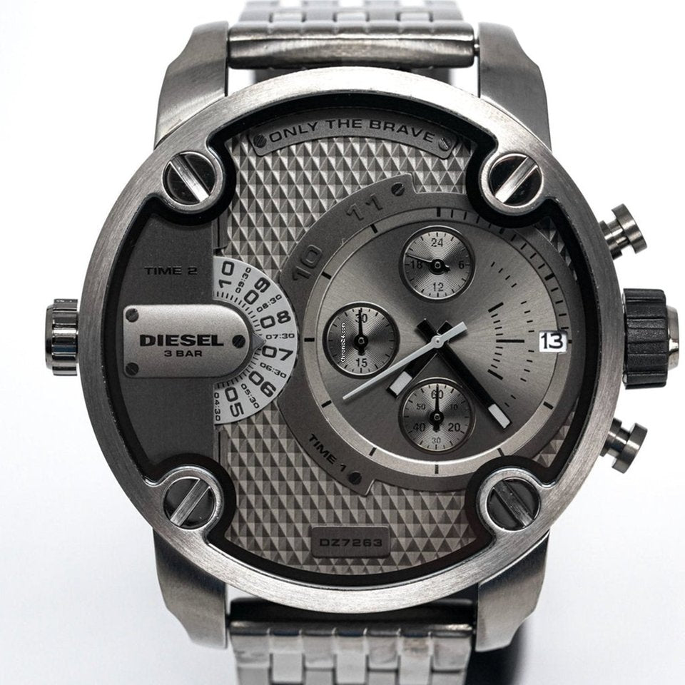 Diesel Little Daddy Dual Time Chronograph Grey Dial Stainless Steel Strap Watch For Men - DZ7263 Buy Now By Diesel