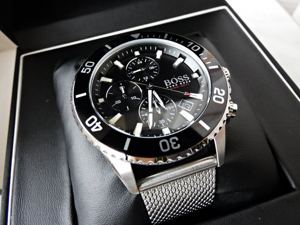 Hugo Boss Admiral Black Dial Silver Mesh Bracelet Watch for Men - 1513904 Buy Now By Hugo Boss