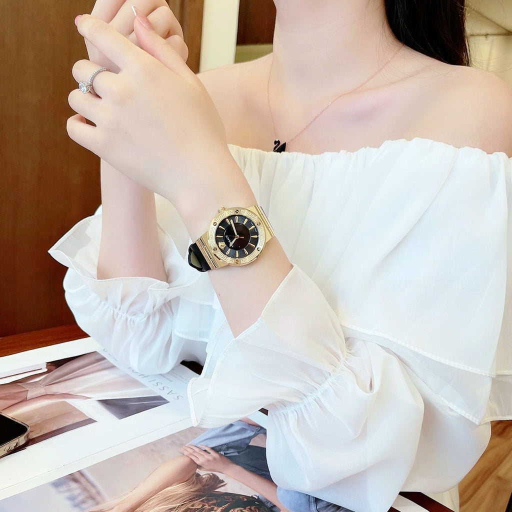 Versace Greca Black Dial Black Leather Strap Watch for Women - VEVH00320 Buy Now By Versace