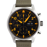 IWC Pilot's Watch Chronograph Black Dial Olive Green Calfskin Strap Watch for Men - IW377730 Buy Now By IWC