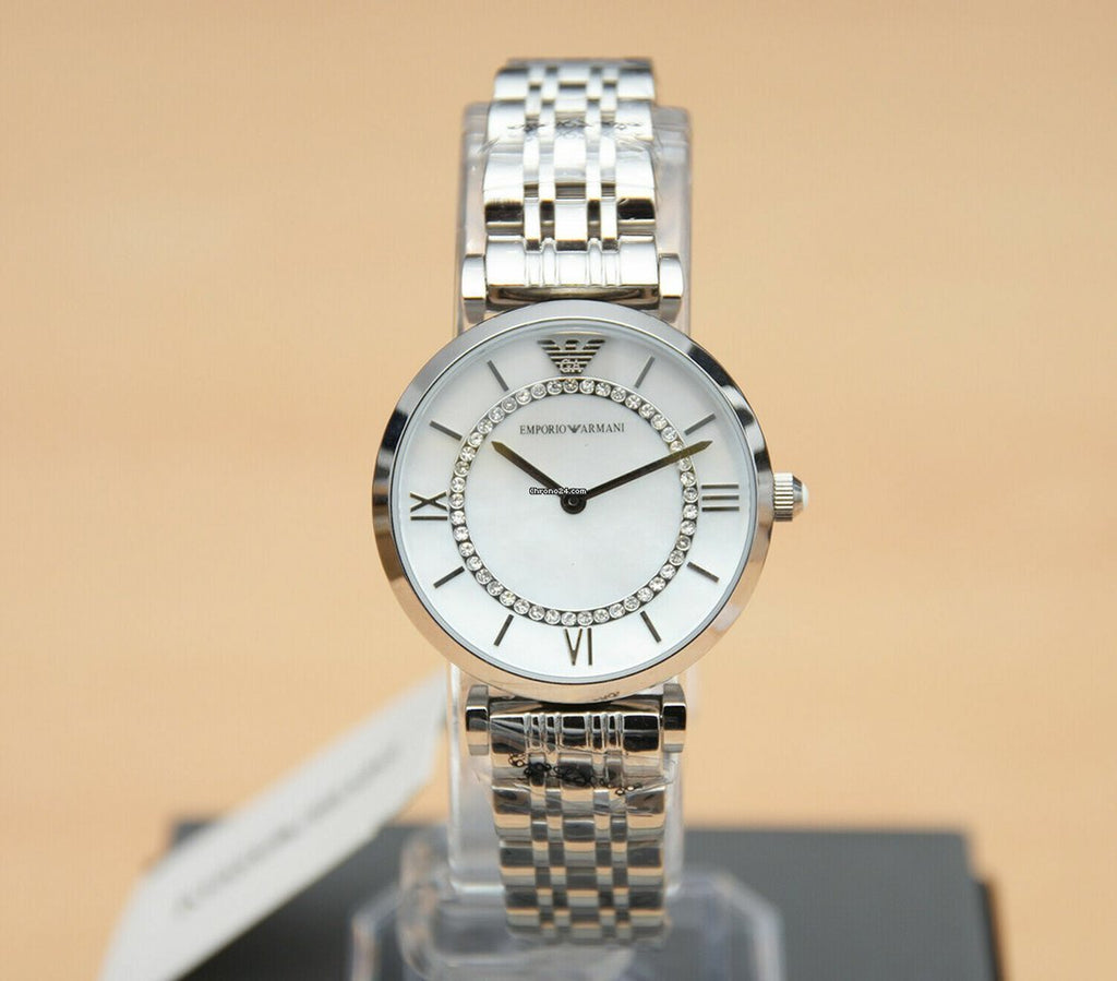 Emporio Armani Gianni T-Bar Mother of Pearl Dial Silver Stainless Steel Watch For Women - AR1908 Buy Now By Emporio Armani