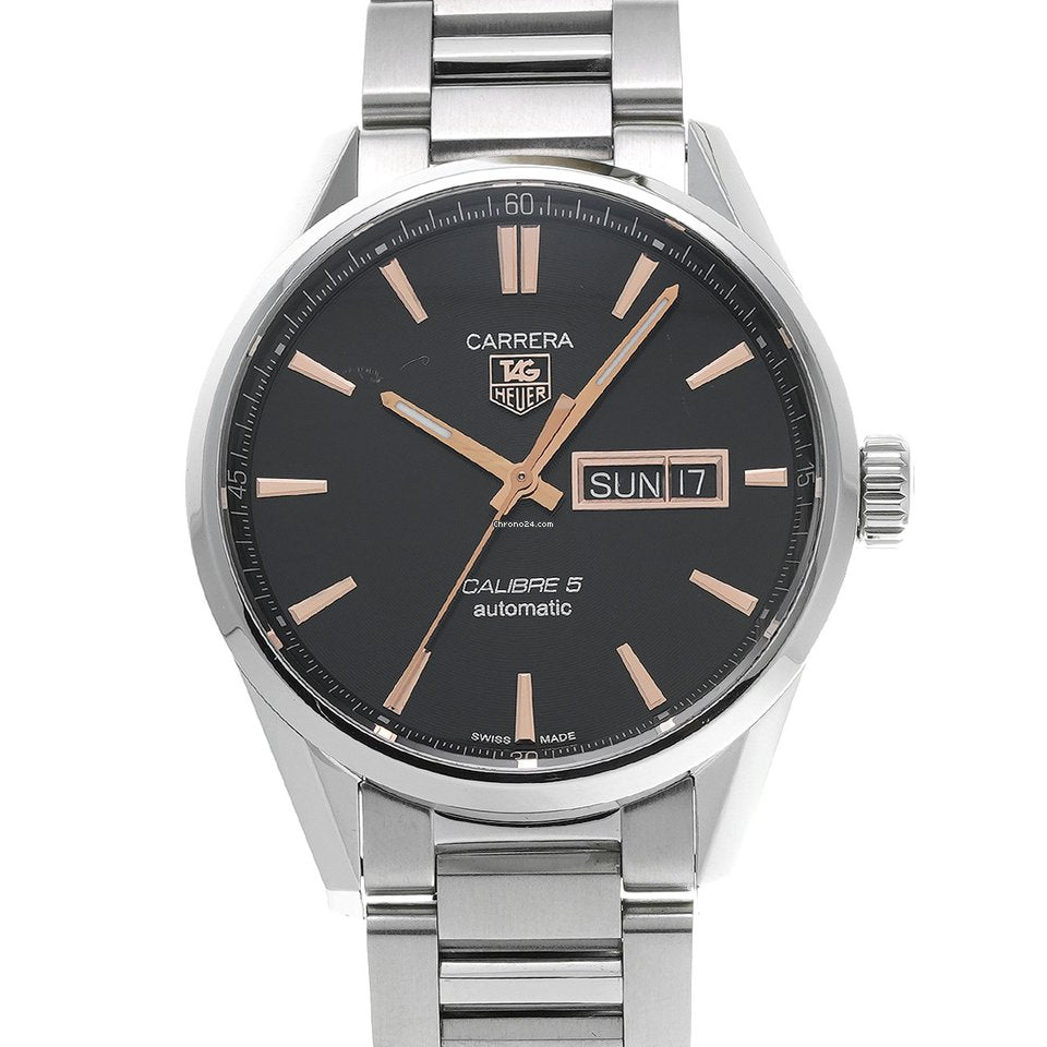 Tag Heuer Carrera Calibre 5 Automatic Black Dial Silver Steel Strap Watch for Men - WAR201C.BA0723 Buy Now By Tag Heuer