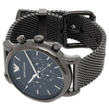 Emporio Armani Chronograph Blue Dial Gun Metallic Mesh Bracelet Watch For Men - AR1979 Buy Now By Emporio Armani