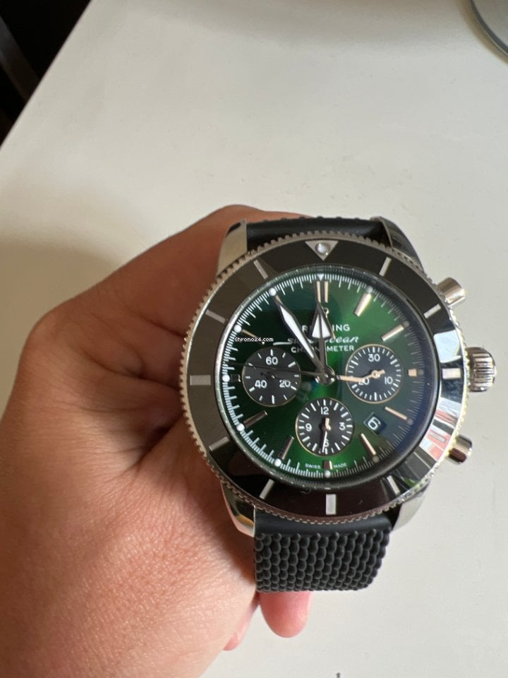 Breitling Superocean Heritage B01 Chronograph 44 Limited Edition Green Dial Black Mesh Bracelet Watch for Men - AB01621A1L1S1 Buy Now By Breitling