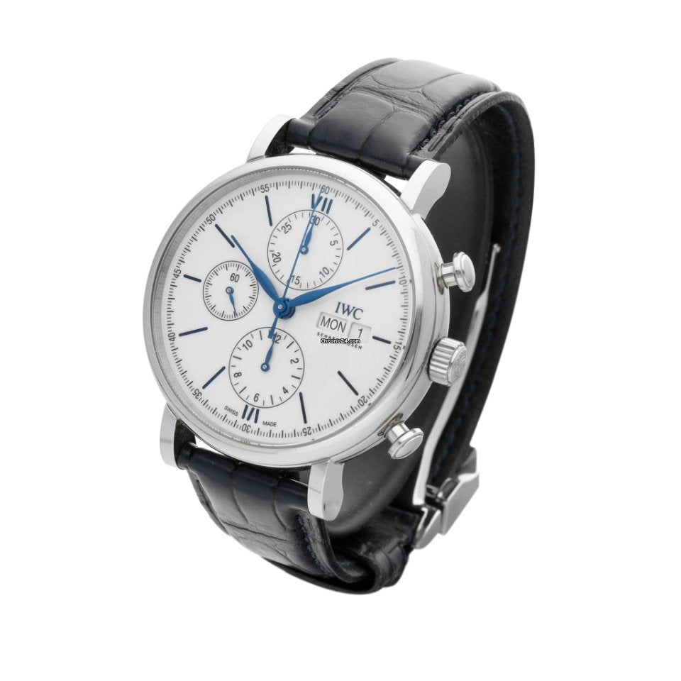 IWC Portofino Chronograph White Dial Black Leather Strap Watch for Men - IW391024 Buy Now By IWC