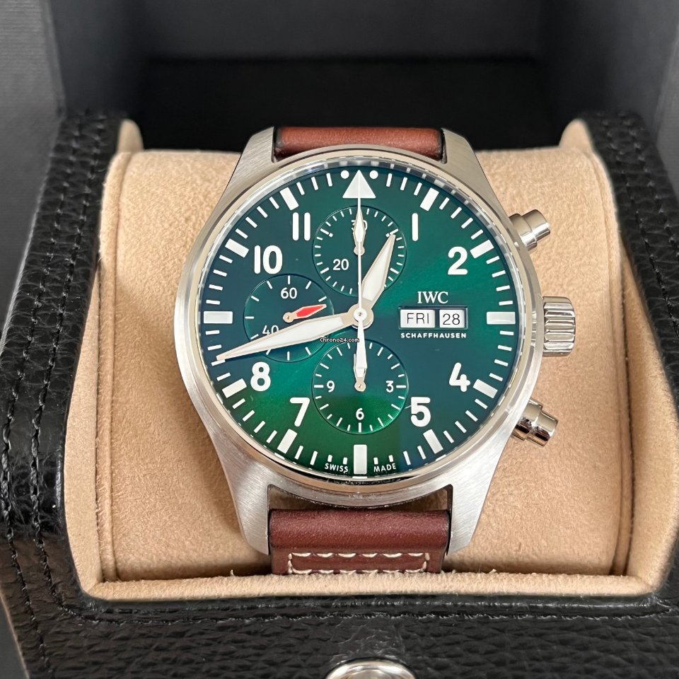 IWC Pilot's Watch Chronograph Edition Racing Green 43mm Green Dial Brown Leather Strap Watch for Men - IW377726 Buy Now By IWC