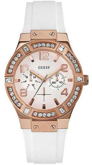 Guess Diamonds White Dial White Rubber Strap Watch For Women - W0426L1 Buy Now By Guess