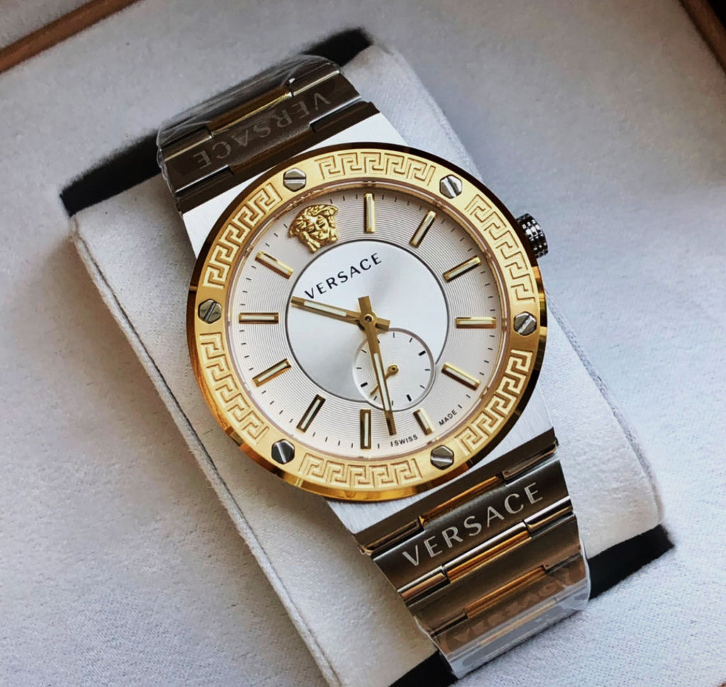 Versace Greca Silver Dial Two Tone Steel Strap Watch for Men - VEVI00320 Buy Now By Versace