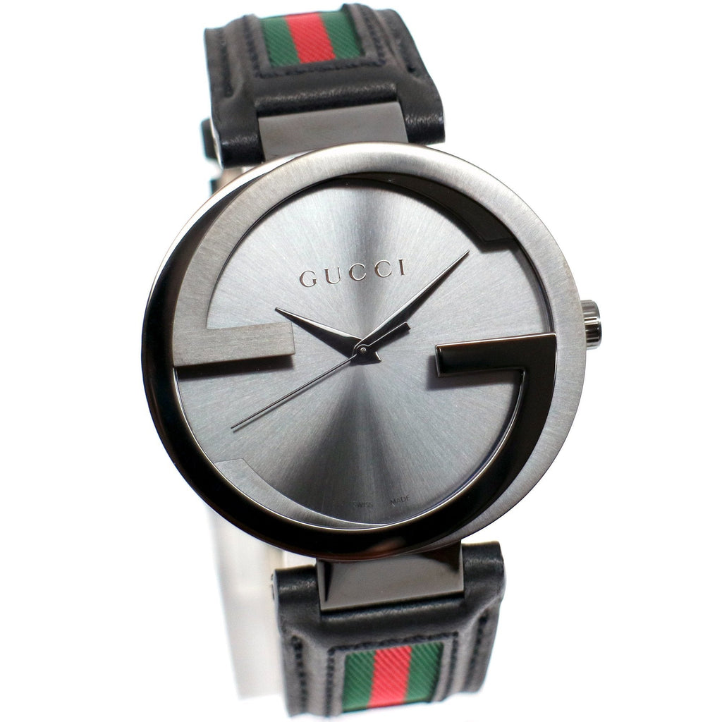 Gucci Interlocking G XL Black Dial Red & Green Leather Strap Watch For Men - YA133206 Buy Now By Gucci