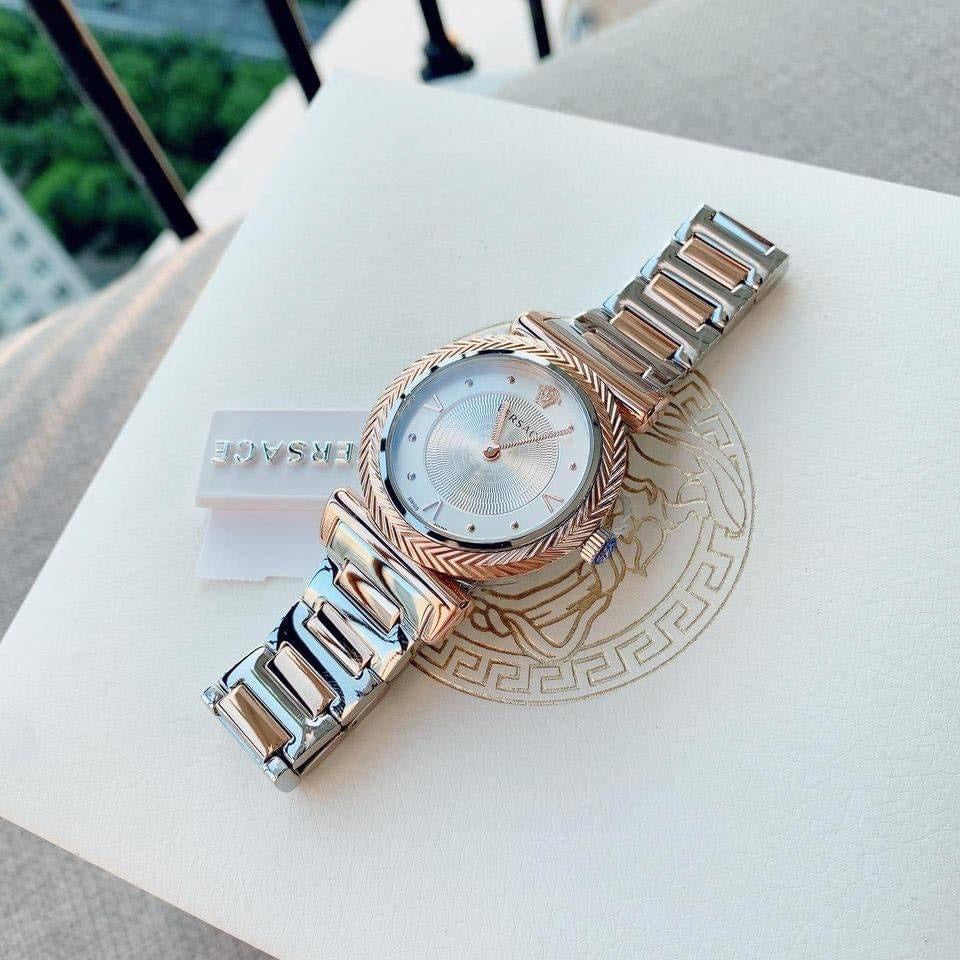 Versace V-Motif Silver Dial Two Tone Steel Strap Watch for Women - VERE00718 Buy Now By Versace