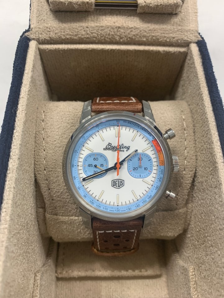 Breitling Top Time Deus Limited Edition White Dial Brown Leather Strap Watch for Men - A233112A1A1X1 Buy Now By Breitling