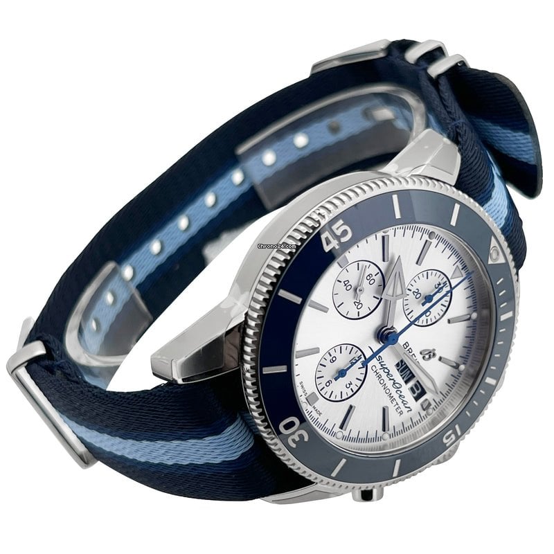 Breitling Superocean Heritage Chronograph 44 Ocean Conservancy Silver Dial Two Tone NATO Strap Watch for Men - A133131A1G1W1 Buy Now By Breitling