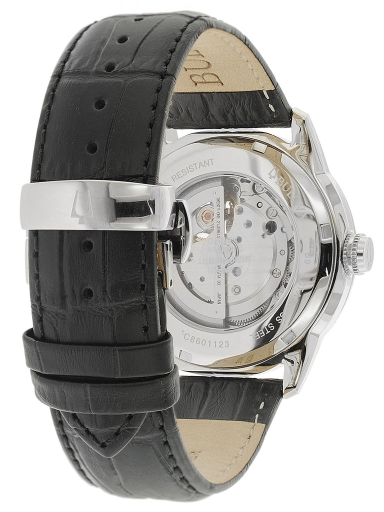 Bulova BVA Classic Automatic Silver Dial Black Leather Strap Watch for Men - 96A135 Buy Now By Bulova