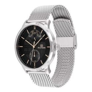 Tommy Hilfiger Hunter Quartz Black Dial Silver Steel Strap Watch for Men - 1791610 Buy Now By Tommy Hilfiger