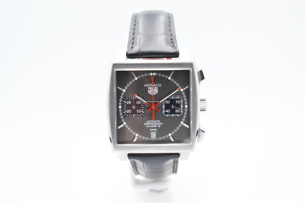 Tag Heuer Monaco Calibre 12 Final Edition Chronograph Grey Dial Black Leather Strap Watch for Men - CAW211J.FC6476 Buy Now By Tag Heuer