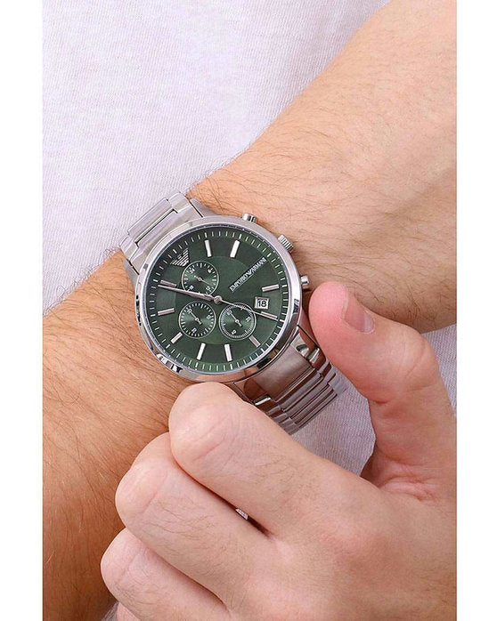 Emporio Armani Renato Chronograph Green Dial Silver Steel Strap Watch For Men - AR11507 Buy Now By Emporio Armani