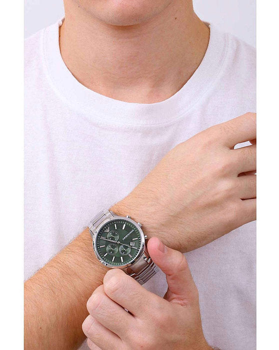 Emporio Armani Renato Chronograph Green Dial Silver Steel Strap Watch For Men - AR11507 Buy Now By Emporio Armani