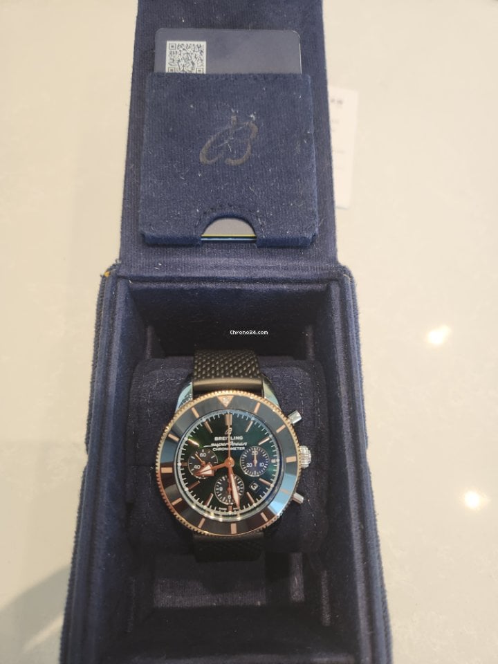 Breitling Superocean Heritage B01 Chronograph 44 Limited Edition Green Dial Black Mesh Bracelet Watch for Women - UB01622A1L1S1 Buy Now By Breitling