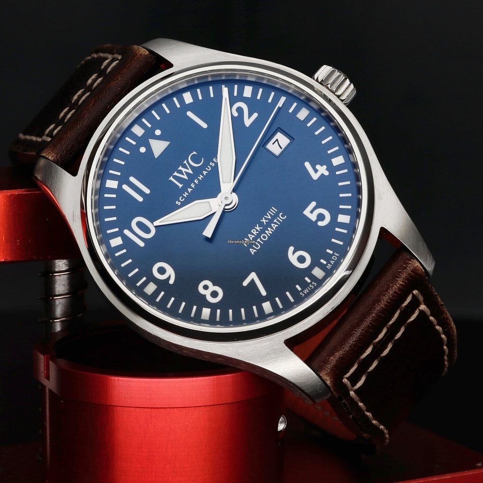 IWC Pilot's Mark XVIII Le Petit Prince Blue Dial Brown Leather Strap Watch for Men - IW327004 Buy Now By IWC