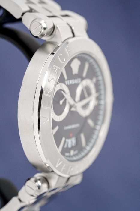 Versace Aion Chronograph Black Dial Silver Steel Strap Watch for Men - VBR080017 Buy Now By Versace