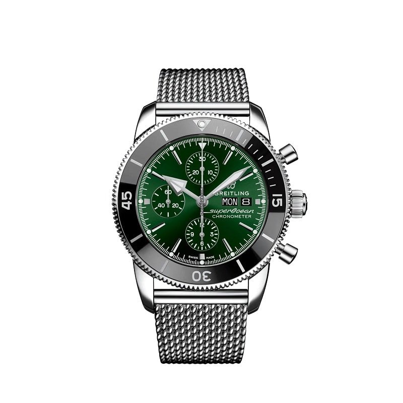 Breitling Superocean Heritage Chronograph 44 Green Dial Silver Mesh Bracelet Watch for Men - A13313121L1A1 Buy Now By Breitling
