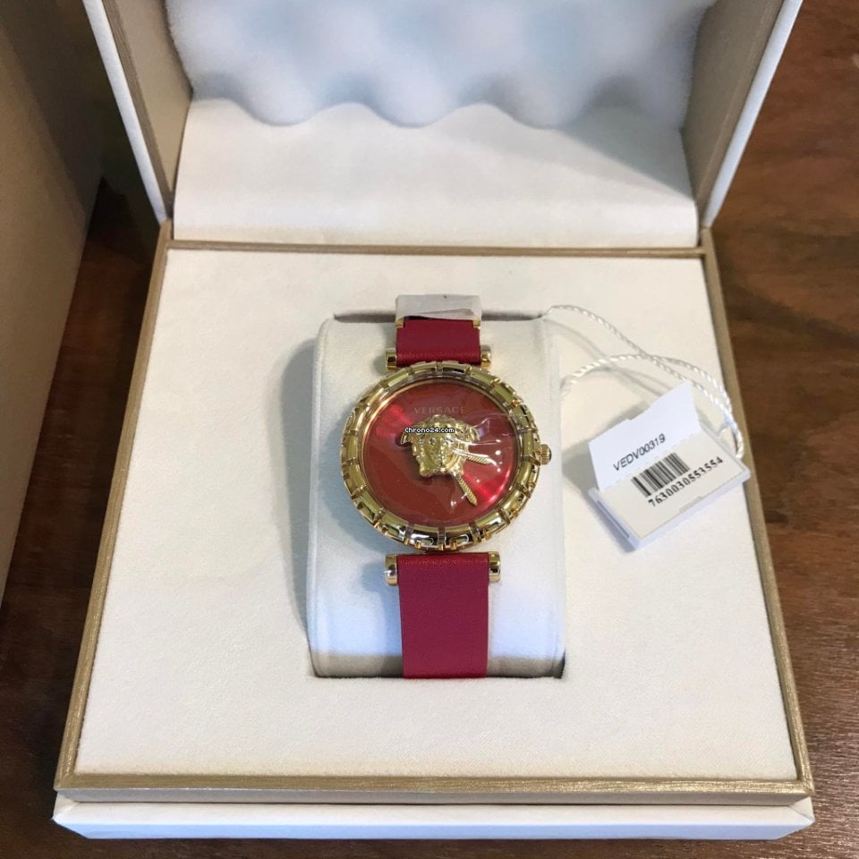 Versace Palazzo Empire Greca Red Dial Red Leather Strap Watch for Women - VEDV00319 Buy Now By Versace