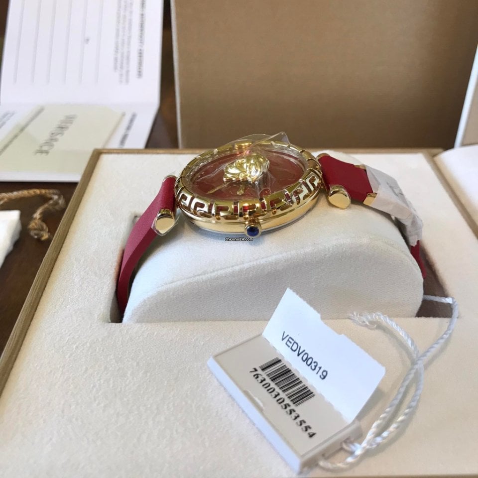 Versace Palazzo Empire Greca Red Dial Red Leather Strap Watch for Women - VEDV00319 Buy Now By Versace
