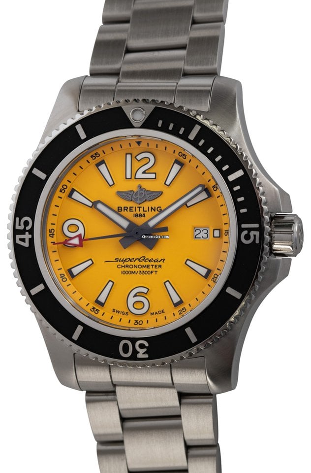 Breitling Superocean II Automatic 44mm Yellow Dial Silver Steel Strap Watch for Men - A17367021I1A1 Buy Now By Breitling
