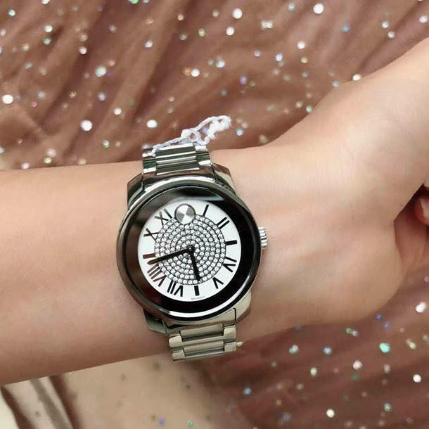 Movado Bold Crystal Pave Silver Dial Silver Steel Strap Watch for Women - 3600254 Buy Now By Movado
