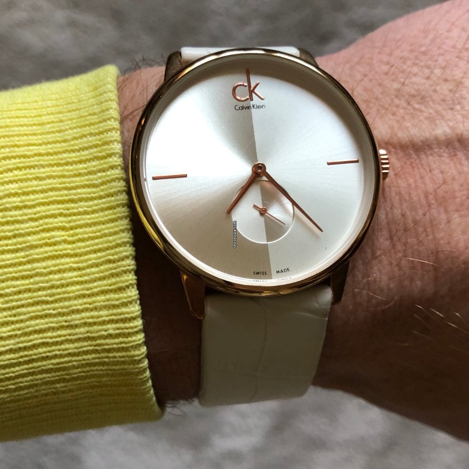 Calvin Klein Accent Silver Dial White Leather Strap Watch for Women - K2Y216K6 Buy Now By Calvin Klein