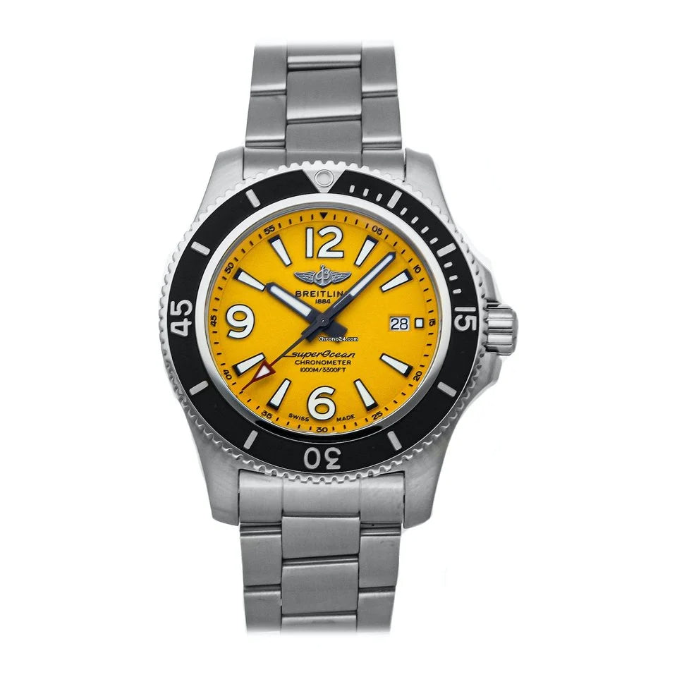 Breitling Superocean II Automatic 44mm Yellow Dial Silver Steel Strap Watch for Men - A17367021I1A1 Buy Now By Breitling