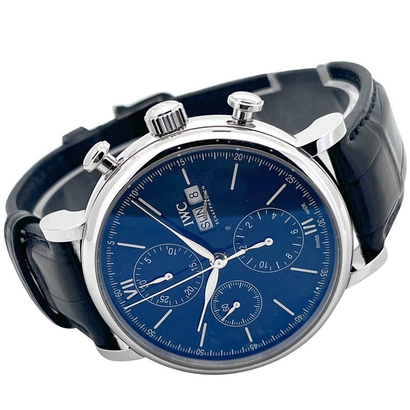 IWC Portofino Chronograph Blue Dial Black Leather Strap Watch for Men - IW391023 Buy Now By IWC