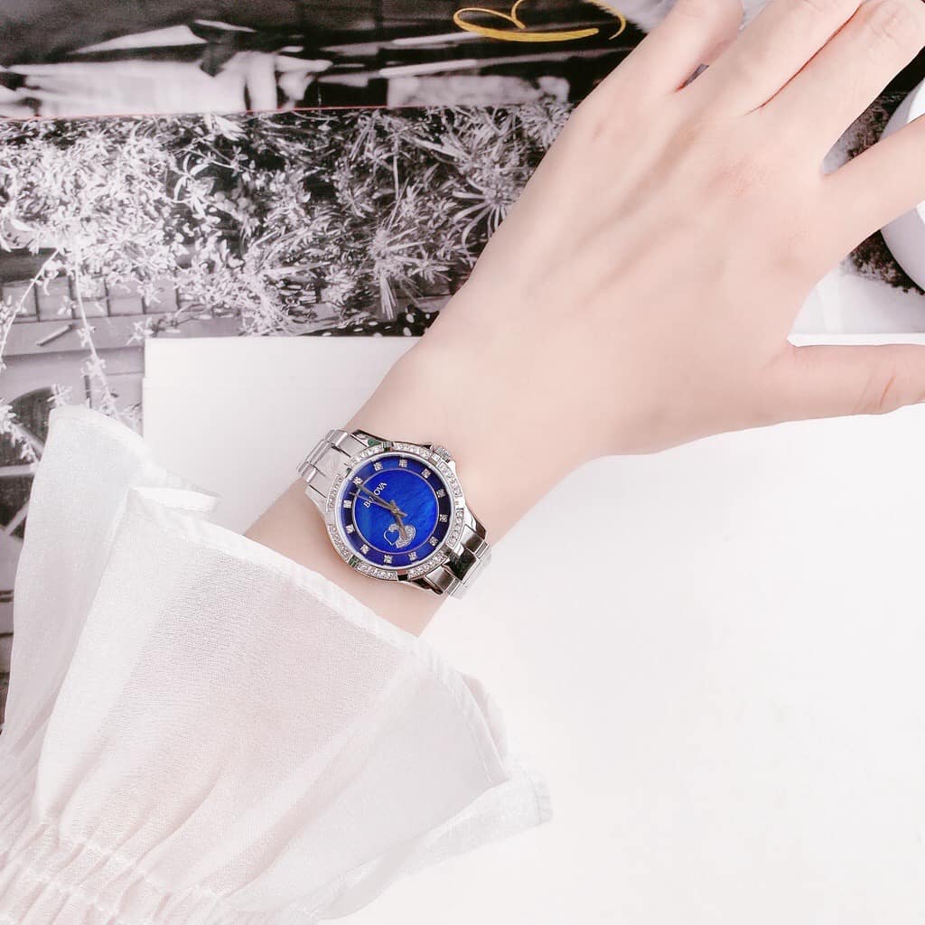 Bulova Crystal Collection Blue Mother of Pearl Dial Silver Steel Strap Watch for Women - 96L238 Buy Now By Bulova