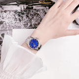 Bulova Crystal Collection Blue Mother of Pearl Dial Silver Steel Strap Watch for Women - 96L238 Buy Now By Bulova