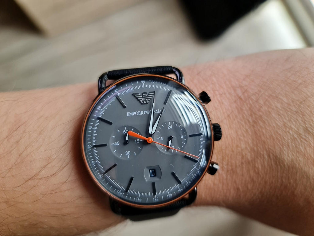 Emporio Armani Aviator Grey Dial Grey Leather Strap Watch For Men - AR11168 Buy Now By Emporio Armani