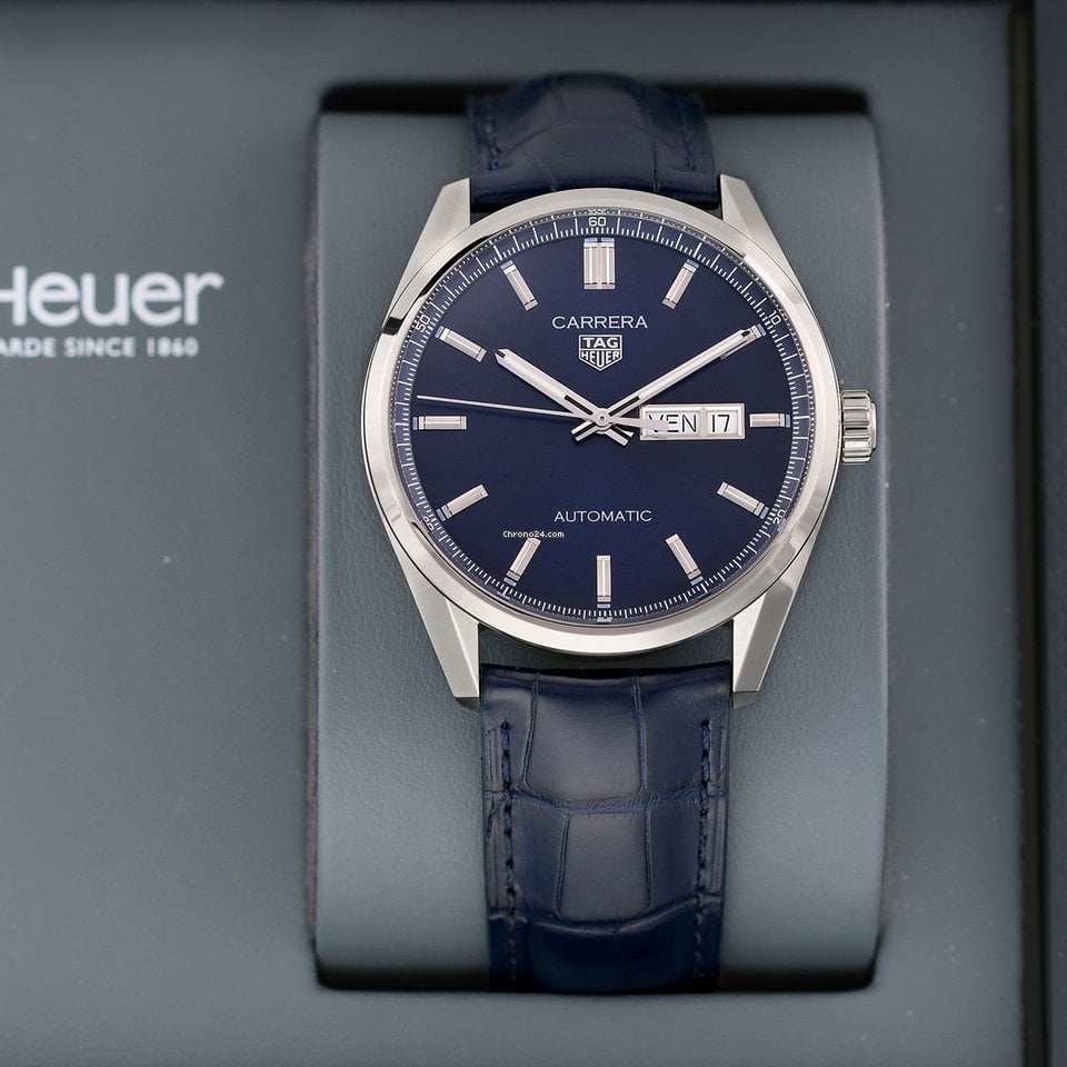 Tag Heuer Carrera Day Date Blue Dial Blue Leather Strap Watch for Men - WBN2012.FC6502 Buy Now By Tag Heuer