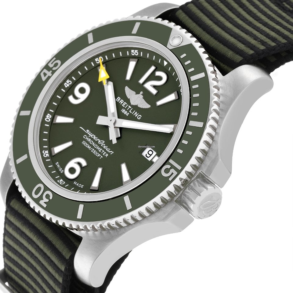 Breitling Superocean Automatic 44mm Outerknown Green Dial Green Nylon Strap Watch for Men - A17367A11L1W1 Buy Now By Breitling