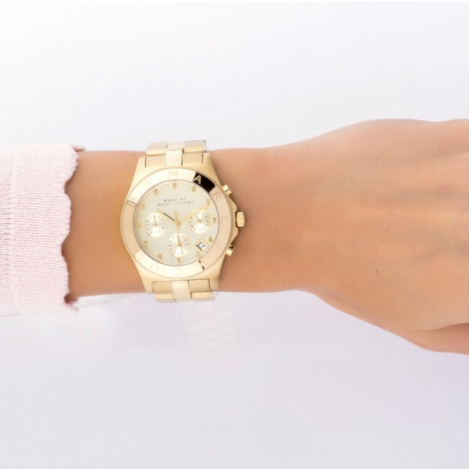 Marc Jacobs Blade Chronograph Gold Dial Gold Steel Strap Watch for Women - MBM3101 Buy Now By Marc Jacobs