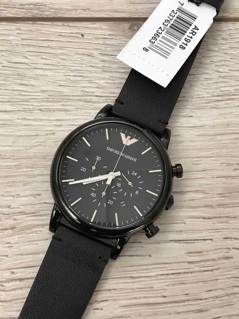 Emporio Armani Dress Chronograph Black Dial Black Leather Strap Watch For Men - AR1918 Buy Now By Emporio Armani